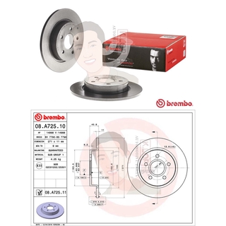 08 A725 11 จานเบรค ล้อ R (ยี่ห้อ BREMBO) รุ่น UV FORD Focus 1.6 2.0 ปี 2012-&gt;