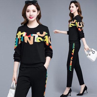Milanda เสื้อกันหนาวแขนยาว มีฮู้ด และกางเกงขายาวลําลอง แฟชั่นคู่รัก สําหรับผู้หญิง 2 ชิ้น ต่อชุด
