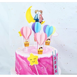 ป้ายปักเค้กบอลลูน ป้ายปักเค้กกระดาษ ป้ายปักเค้ก Topper ตกแต่งเค้ก แต่งเค้กน่ารัก พร้อมส่งจากไทย