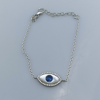 Silver thai 925 STERLING SILVER EVIL EYE CUBIC ZIRCON BRACELETสร้อยแขนเงินแท้925ตรงกลางและล้อมดวงตาประดับด้วยเพรชcz