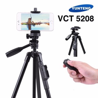 Yunteng VCT-5208 ขาตั้งกล้อง 3 ขา ขาตั้งมือถือ พร้อมรีโมท ฟรี บัตรตั้งโทรศัพท์(Black)