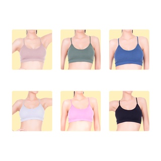 Bra สายเดี่ยวไขว้หลัง เซ็ต 6 ชิ้น( 6 สี) เสื้อชั้นใน เนื้อผ้าบางเบา บราไร้รอยตะเข็บ ยืดหยุ่นได้ดี รองรับกับทุกทรวงอก