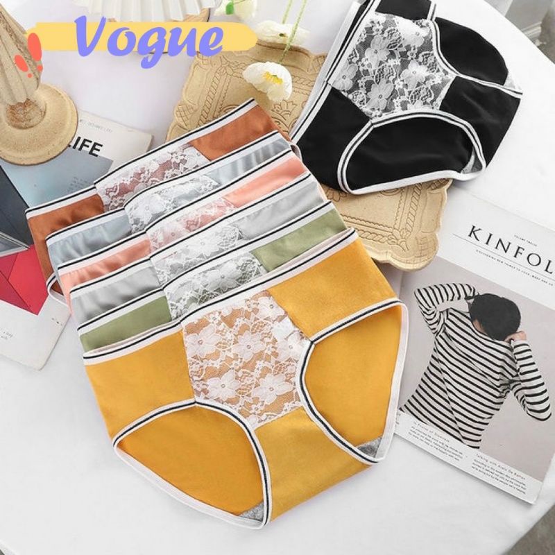 Vogue พร้อมส่ง กางเกงใน ผ้านิ่มใส่สบาย ดีเทลลายดอกไม้น่ารัก (KK4332) -H
