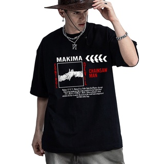 oversize T-shirt เสื้อยืดแขนสั้น พิมพ์ลายอนิเมะ Chainsaw Man Makima Control Devil Best Scene Essential สไตล์สตรีท สําหรั