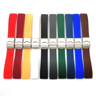B&G สายนาฬิกา Silicone Strap เเบบนิ่ม สายยางซิลิโคน ลายเส้นตรงสี่เส้นแนวยาว มีขนาด 18 mm, 20 mm, 22 mm, 24 mm