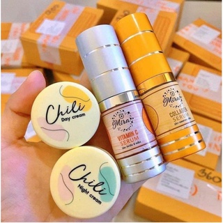 เซตคู่หน้าใส ครีมไฉไล+เซรั่มมิรา Chili Cream &amp; Mira Serum ขาวใสx2