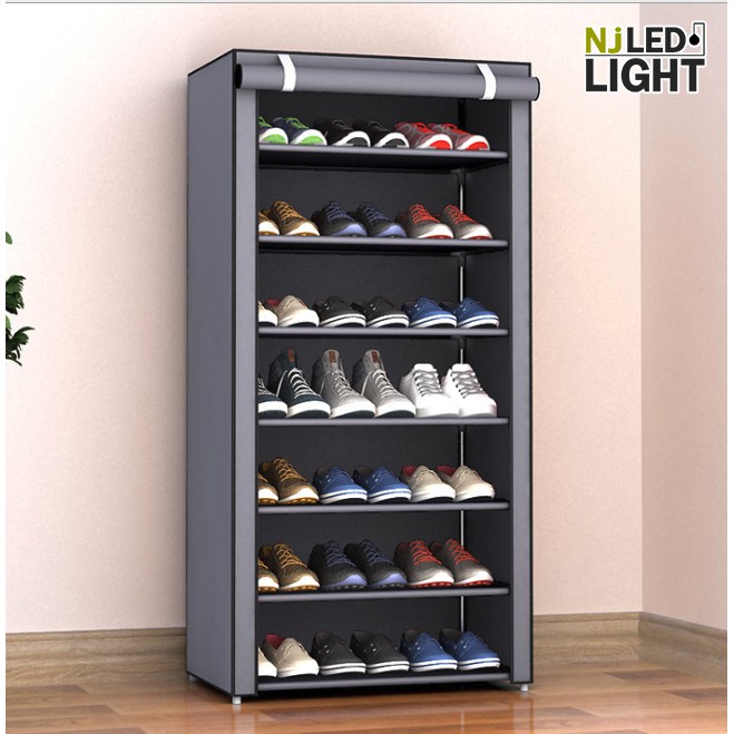 NJLED F8 ชั้นวางรองเท้า โครงเหล็ก พร้อมผ้ากันฝุ่น 7ชั้น 21คู่