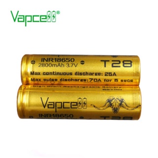 Vapcell INR18650 T28 2800mAh 3.7V💥ราคานี้ได้ถ่าน 2ก้อนแถมกระเป๋า💥 ของแท้เช็คโค๊ดได้