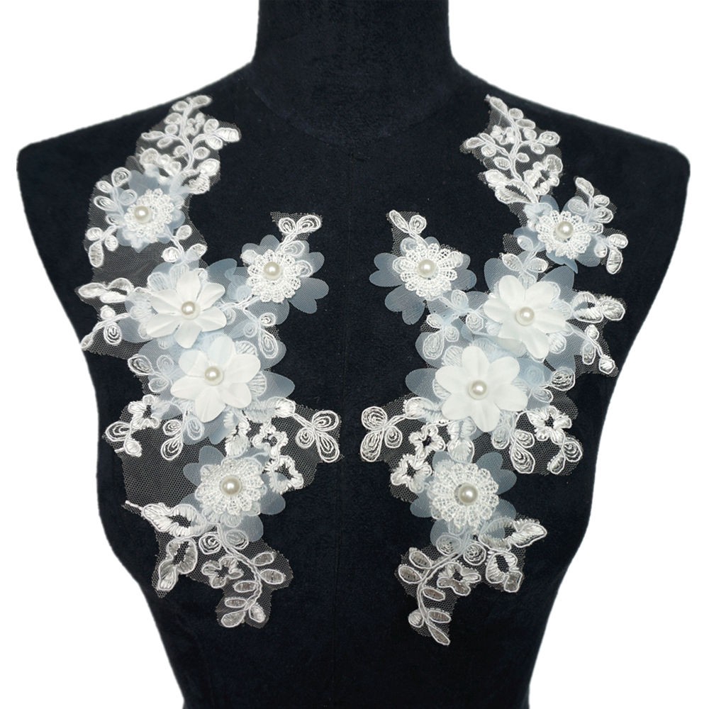 2 ชิ้นเย็บปักถักร้อยมุกดอกกุหลาบ Applique จักรเย็บผ้าแพทช์ปกแต่งงานฝ่ายเจ้าสาวชุดกระเป๋า DIY