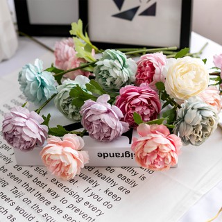 ดอกไม้ประดิษฐ์ 1 Bouquet 1 Heads Artificial ดอกโบตั๋นPink White Peonies Silk Flower  / Silk Peony Artificial Flowers