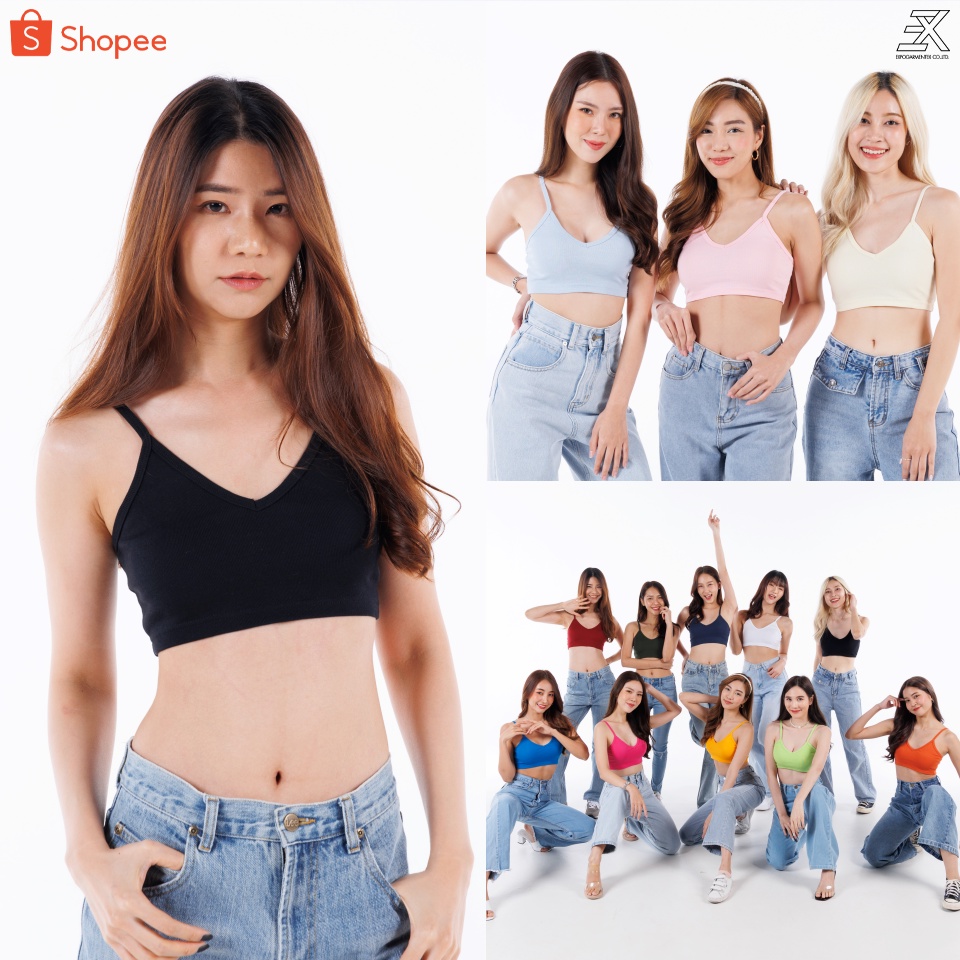 Expogarment เสื้อกล้ามครอปสั้น ผ้าร่องเล็ก สายเดี่ยว ครอป เอวลอย ทรงสปอร์ตบรา คอตตอน CROP 005