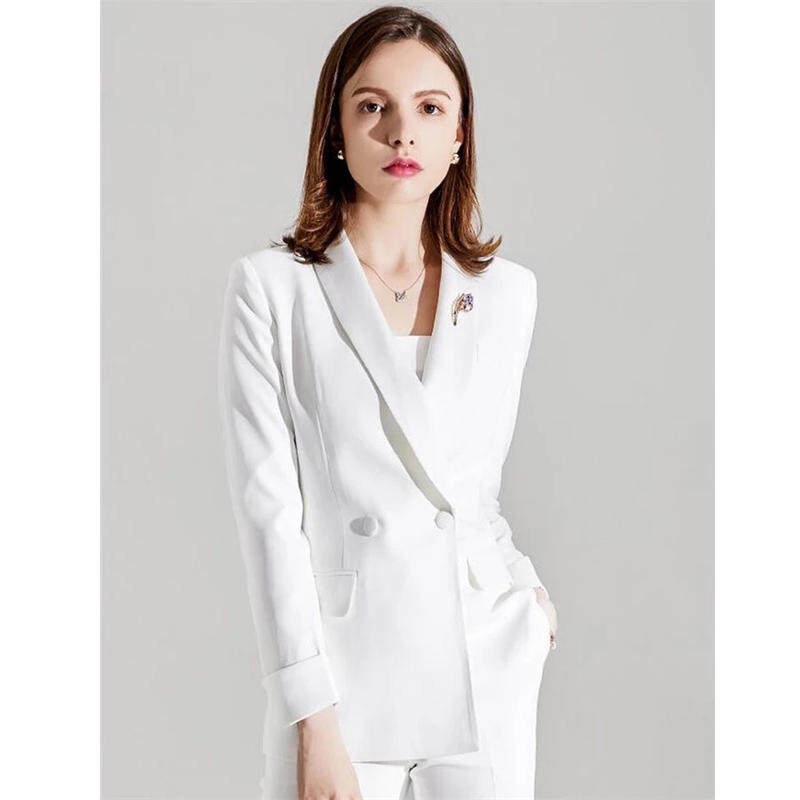 ผู้หญิง PantSuits สีขาวผู้หญิงพลัสขนาด Custom Made ผู้หญิงชุดสูท Blazer + กางเกงสำหรับทำงาน Pantsuit สำหรับงานแต่งงานa