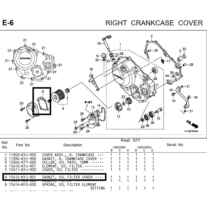 HONDA CBR250 CRF250 GASKET OIL FILTER 15412-KYJ-901 C03