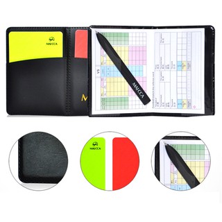 Football yellow card referee tool equipment with leather case and ballpoint pen