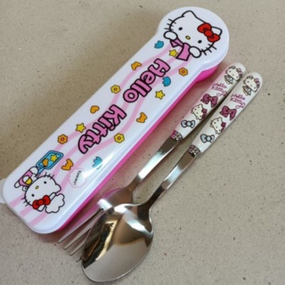 flatware ชุด set กล่อง ช้อน ส้อม สแตนเลส ลาย คิตตี้ Kitty ขนาดกล่อง 8x2 นิ้ว