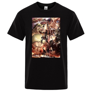 T-shirt  เสื้อยืดลําลอง แขนสั้น คอกลม ระบายอากาศ พิมพ์ลายอนิเมะ Attack on Titan สไตล์วินเทจ แฟชั่นสําหรับผู้ชายS-5XL