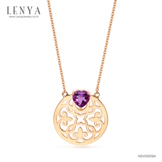 Lenya Jewelry สร้อยเงินแท้ 925 ดีไซน์เป็นฐานทองลายฉลุรูปดอกไม้ ประดับด้วยด้วยอัญมณีอเมทิตส์ (Amethyst)