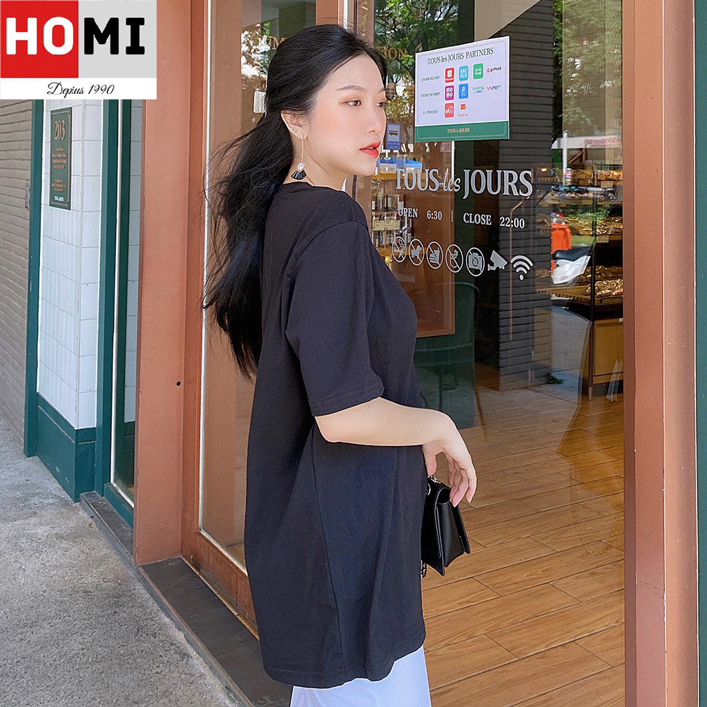 เสื้อยืด Unisex Plain Basic ผ้าคอตตอน 100% เสื้อเชิ้ตผู้หญิงแขนสั้นสีดํา-HMI Fashion