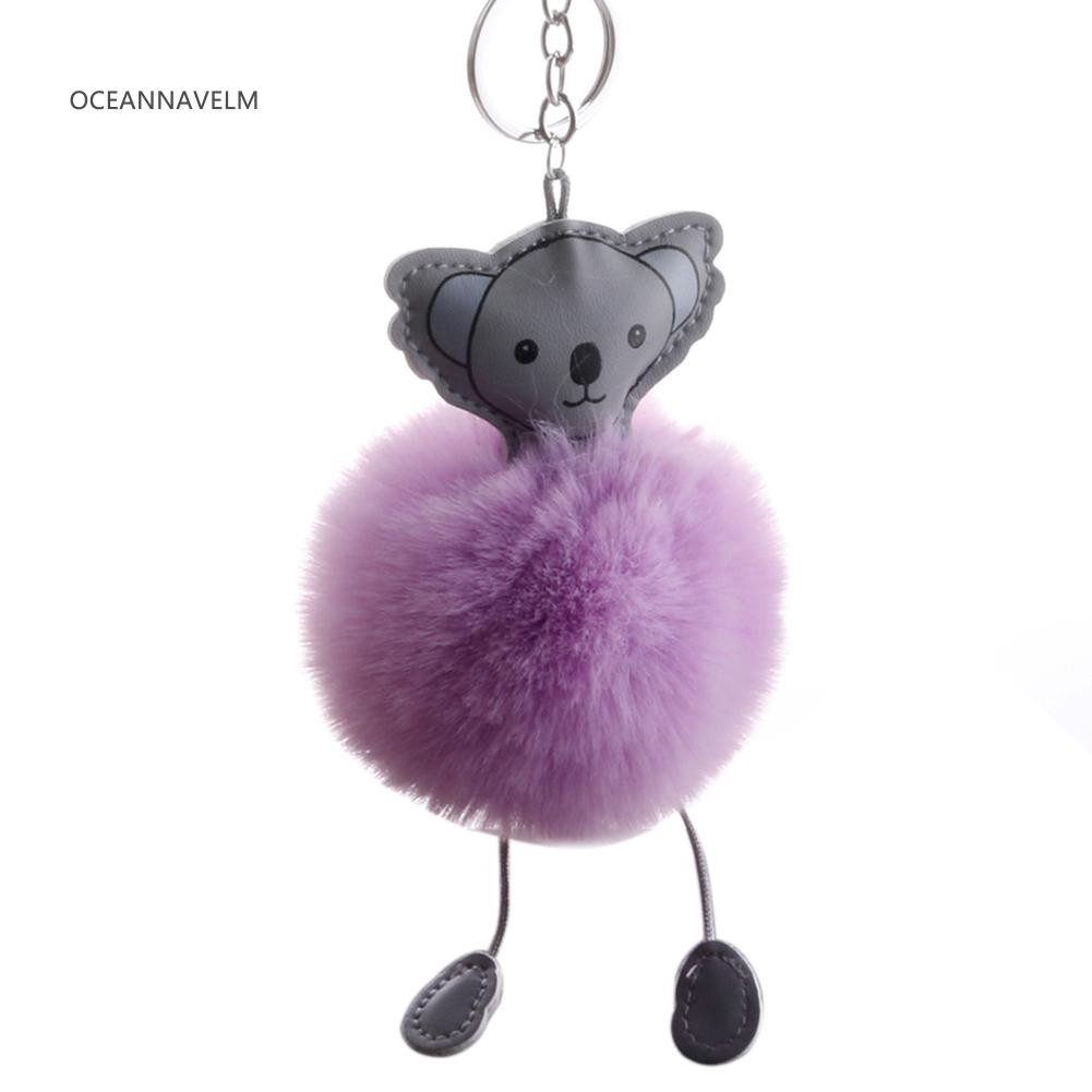 ♀OA Fluffy Faux Leather Koala Key Chain Ring Car Bag Purse Ornament ...