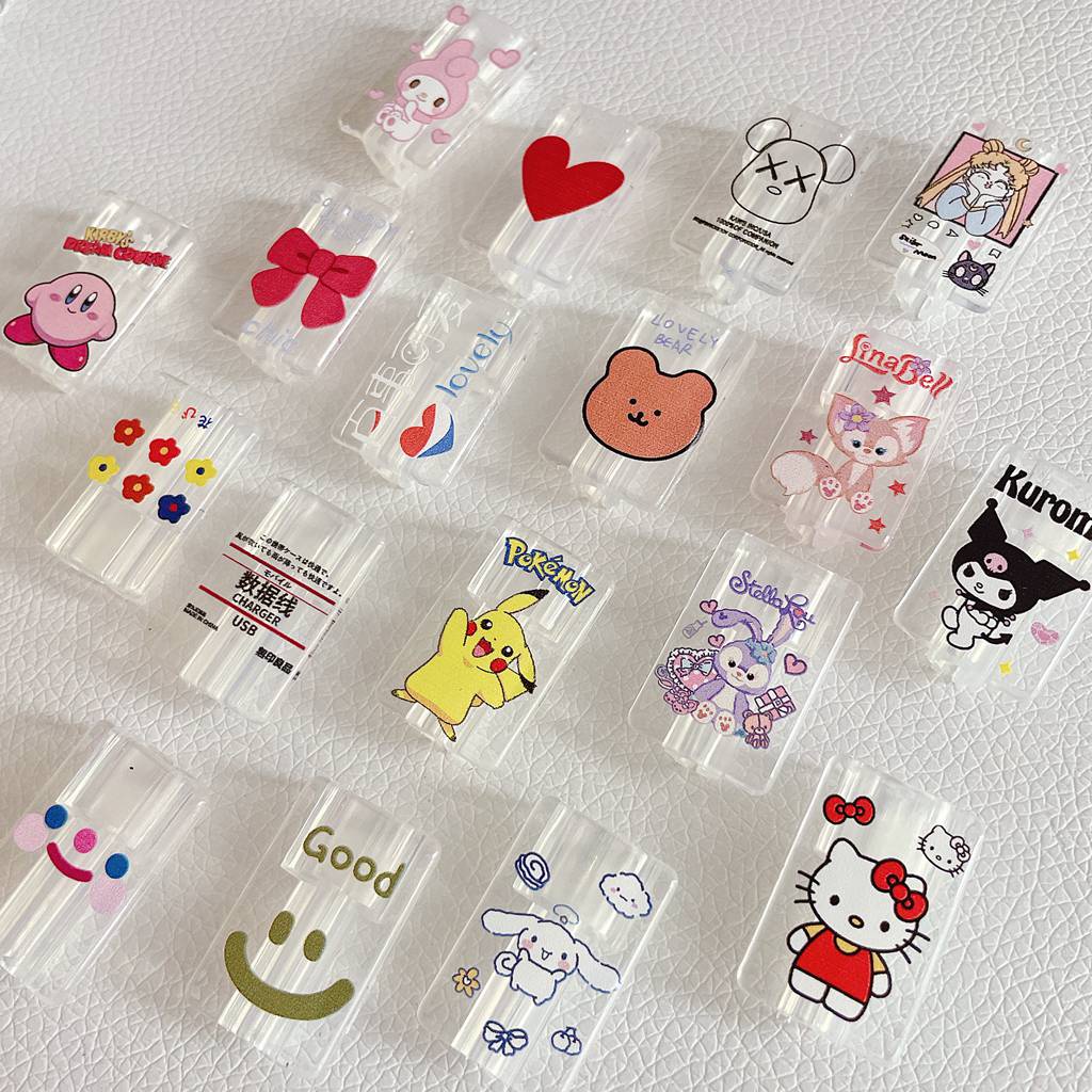 ตัวป้องกันสายเคเบิลกัด เคสป้องกัน การ์ตูน กลุ่มดาว Kuromi Melody Hello Kitty Kaws ใส นิ่ม TPU สาย USB สําหรับ Android