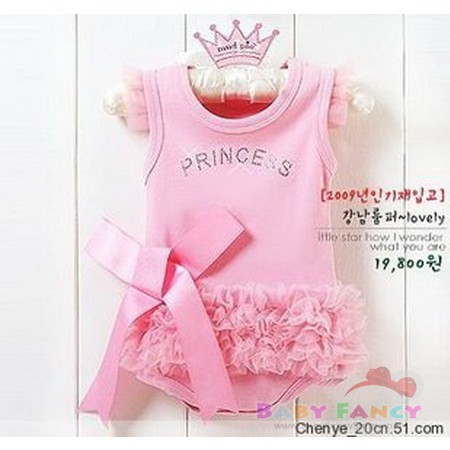 ชุดแฟนซีเจ้าหญิง บอดี้สูท ทรงบัลเล่ต์ ประดับเลื่อม คำว่า Princess ตรงหน้าอก แต่งโบว์ และผ้าชีฟอง #FC011