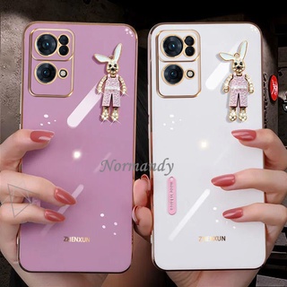 เคส Fashion New Casing OPPO Reno7 Pro Reno6 Z Pro 5G A76 A16K A95 4G Plated Phone Case Flash Drill Rabbit Silicagel Ultra Thin Softcase เคสโทรศัพท์