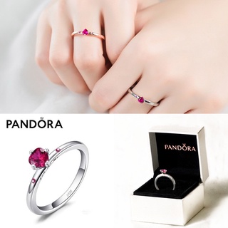 Pandora แหวนเงิน S925 ประดับเพชร เพทาย รูปหัวใจ สําหรับเจ้าสาว งานแต่งงาน