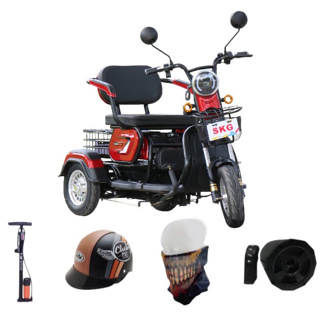 [พร้อมส่งจากไทย][จัดส่งเร็ว] SKG รถไฟฟ้า 3ล้อ 3ที่นั่ง แถมที่สูบลม หมวกกันน็อค ผ้าบัฟ และลำโพงบลูทูธ
