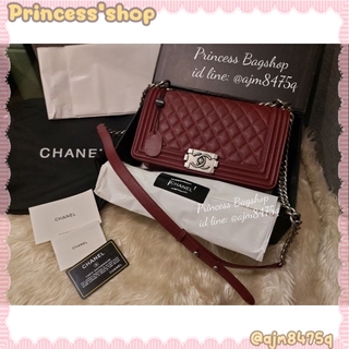 Princessshop ชาแนลบอย10"หนังคาเวียร์originelหนังแท้100%(กล่องแม่เหล็กสวยหรู)