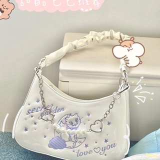 🔥Hot Sale/ใหม่ Secret Garden Light Punk Sweet and Spicy กระเป๋าสะพายใต้วงแขน Sweetheart Pearl Chain Bag