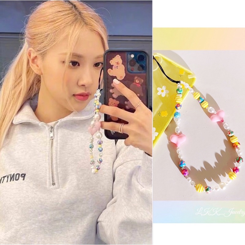 Rose Park Caiying คล้ายกัน ห่วงโซ่โทรศัพท์มือถือ จี้ลูกปัดสีชมพูพีชหัวใจ เชือกเส้นเล็กจี้ขนาดเล็ก ใหม่
