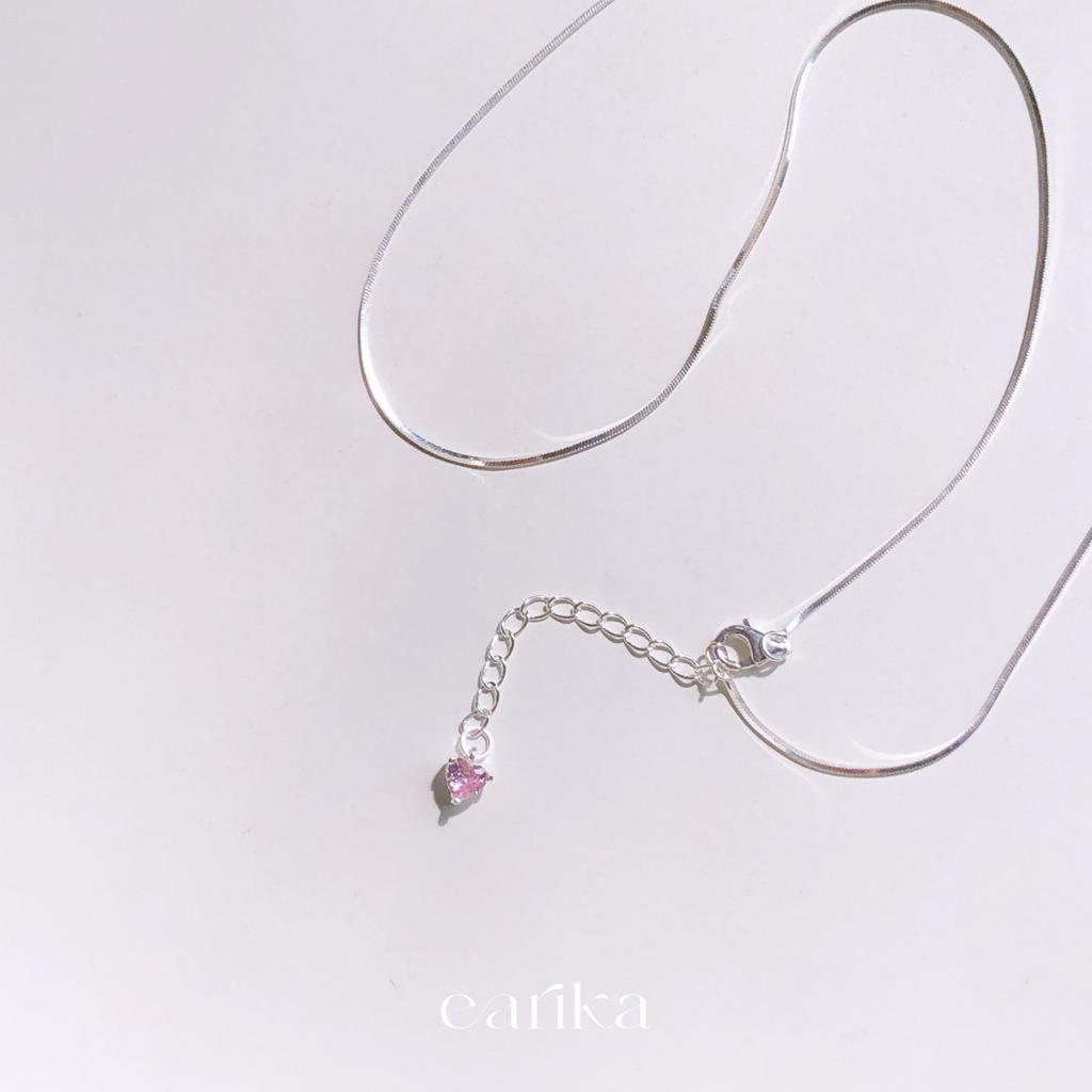 earika.earrings - rose quartz soul stripped necklace สร้อยคอเส้นเรียบเงินแท้ (มีจี้หัวใจตรงตะขอ) แถม