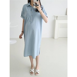 [พร้อมส่ง]🇰🇷Buying Office ชุดคลุมท้อง Milk Denim OPS ยืดหยุ่…