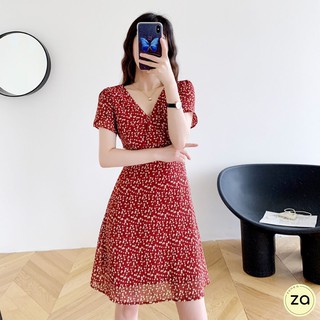 💥HOT SALE💥มินิเดรสคอวีแขนสั้น ลายดอกไม้เล็กๆน่ารัก