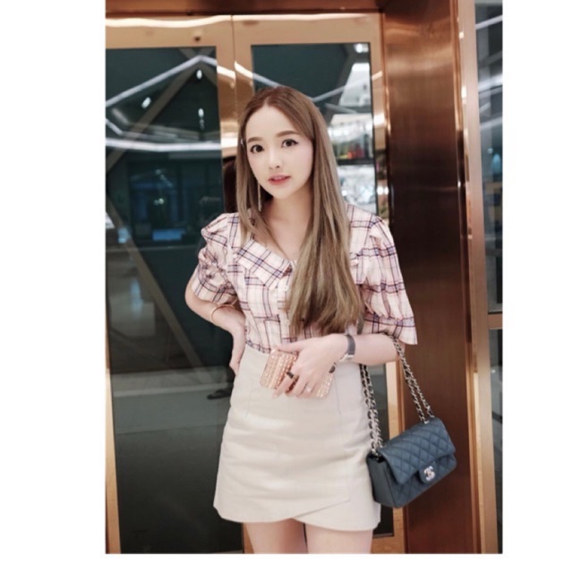 ชุดเซ็ทเสื้อและกระโปรงลายสก๊อตสีชมพู จากร้าน Ponyo brand