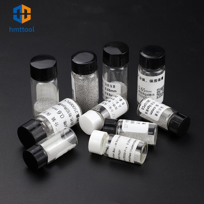 25k/ขวด Sn63Pb37 Leaded BGA Solder Ball 0.20/ 0.25/ 0.3/ 0.35/ 0.45/ 0.5/ 0.5/ 0.65/ 0.76MM สําหรับซ่อมโทรศัพท์