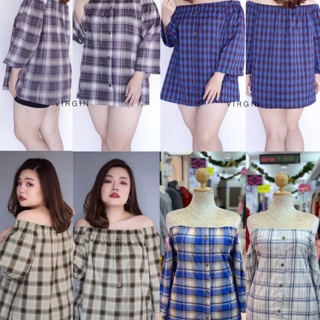 เสื้อผ้าคนอ้วน เสื้อเปิดไหล่ ตกแต่งด้วยกระดุม ใส่แล้วดูเก๋ แอบเซ็กซี่เบาๆ