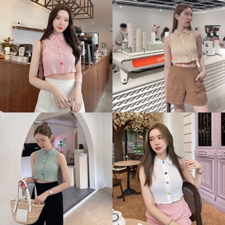 ขาว/ชมพู/เบจ/เขียวมิ้นท์ 🌸 SLYQ ASTER CHIFFON SLEEVELESS TOP เสื้อแขนกุดกระดุมหน้า ผ้าชีฟองย่น