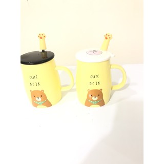 แก้วกาแฟเซรามิค มีช้อน มีฝาปิด พร้อมส่ง