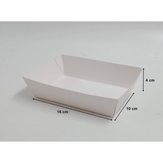 ถาดกระดาษใส่อาหาร ถาดอาหารกระดาษเคลือบ PE สีขาว ขนาด 10x16x4 cm. (50ใบ)