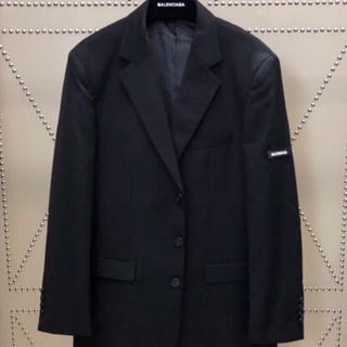 B บีบี Balen logo-patch cotton blazer Exclusive Regular Worn Out Suits Unisex สูทลำลอง ผู้ชาย ผู้หญิง