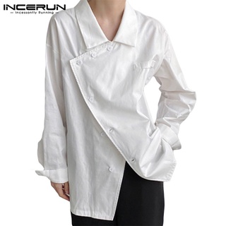 INCERUN Men Soft Fashion Irregular Style Long Sleeves Button Up Lapel Shirt