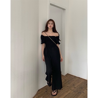 พร้อมส่ง 🐻 lady black jumpsuit C1026 จั้มสูทขายาว จั้มสูทขายาวแขนตุ๊กตา