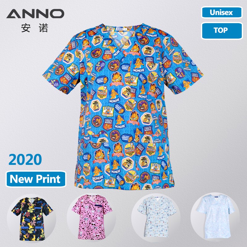 Anno เสื้อผ้าทางการแพทย์ขัดด้านบนแขนสั้นเสื้อนูสร้านเสริมสวยสปาทํางานสวมเครื่องแบบพยาบาลโรงพยาบาลสําหรับผู้หญิงผู้ชายฝ้ายสุขภาพและความงามคลินิกทันตกรรมชุดผ่าตัดทันตกรรม