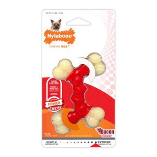 Nylabone Double Bone Bacon Dog Chew Toy Power Chew Dura Chew Dog Toyไนลาโบน พาวเวอร์ชูว์กระดูก4แฉก รสเบคอน ของเล่นขัดฟัน