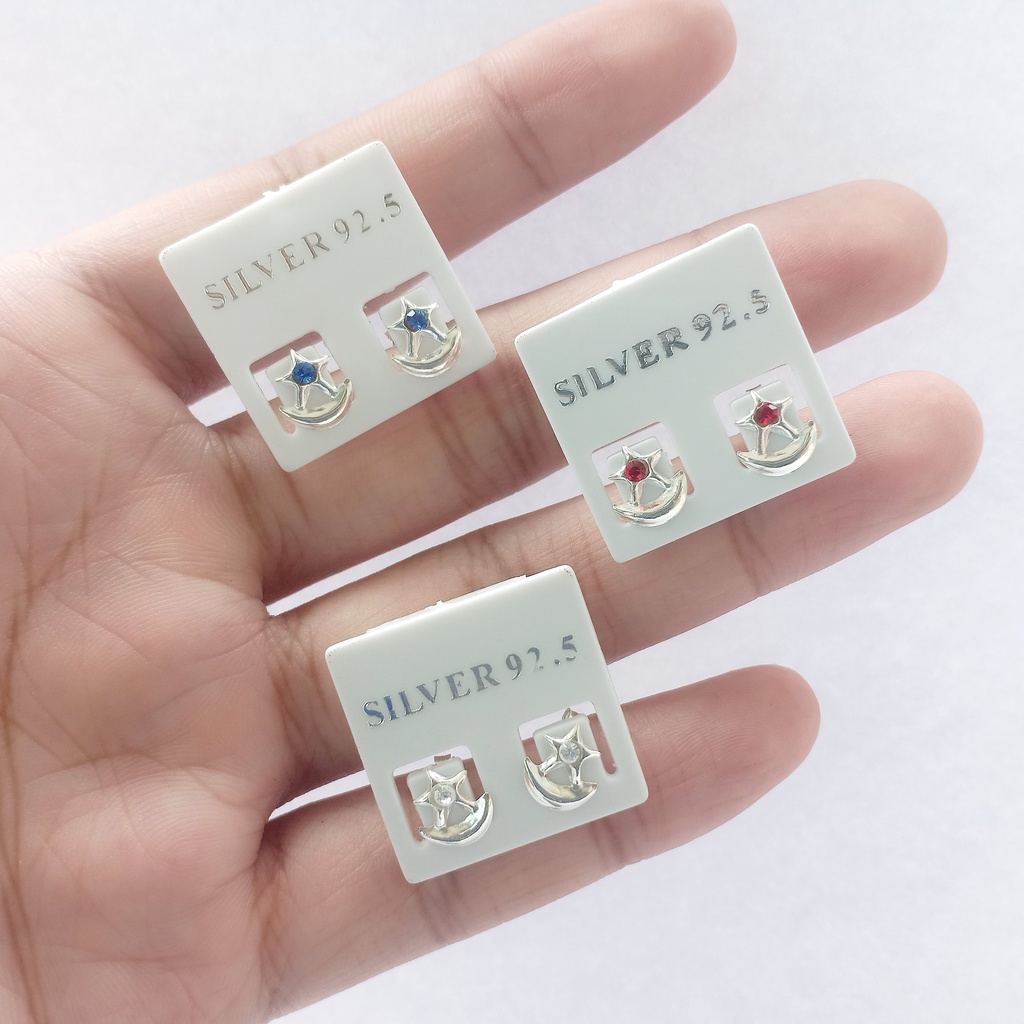 ต่างหูเงินแท้ star&moon earrings 92.5% (ดาวพระจันทร์เสี้ยวพลอย)