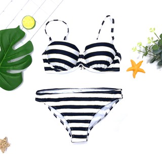 ส่งทันที จากไทย จ้า ⚡️ ชุดว่ายน้ำแฟชั่นสำหรับผู้หญิง Foil Stripe Bikini Set--ZW53