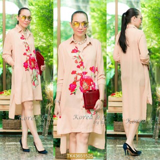 Granddesignplus TK1525**สีครีม**รอบอก46" zara chiffon shirt Oversize Korea high quality Flowers