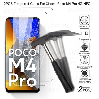 2 ชิ้นฟิล์มกระจกนิรภัยกันรอยหน้าจอ แบบใส สําหรับ Xiaomi Poco M4 Pro M4Pro 4G 5G NFC 6.43 นิ้ว Screen Protector