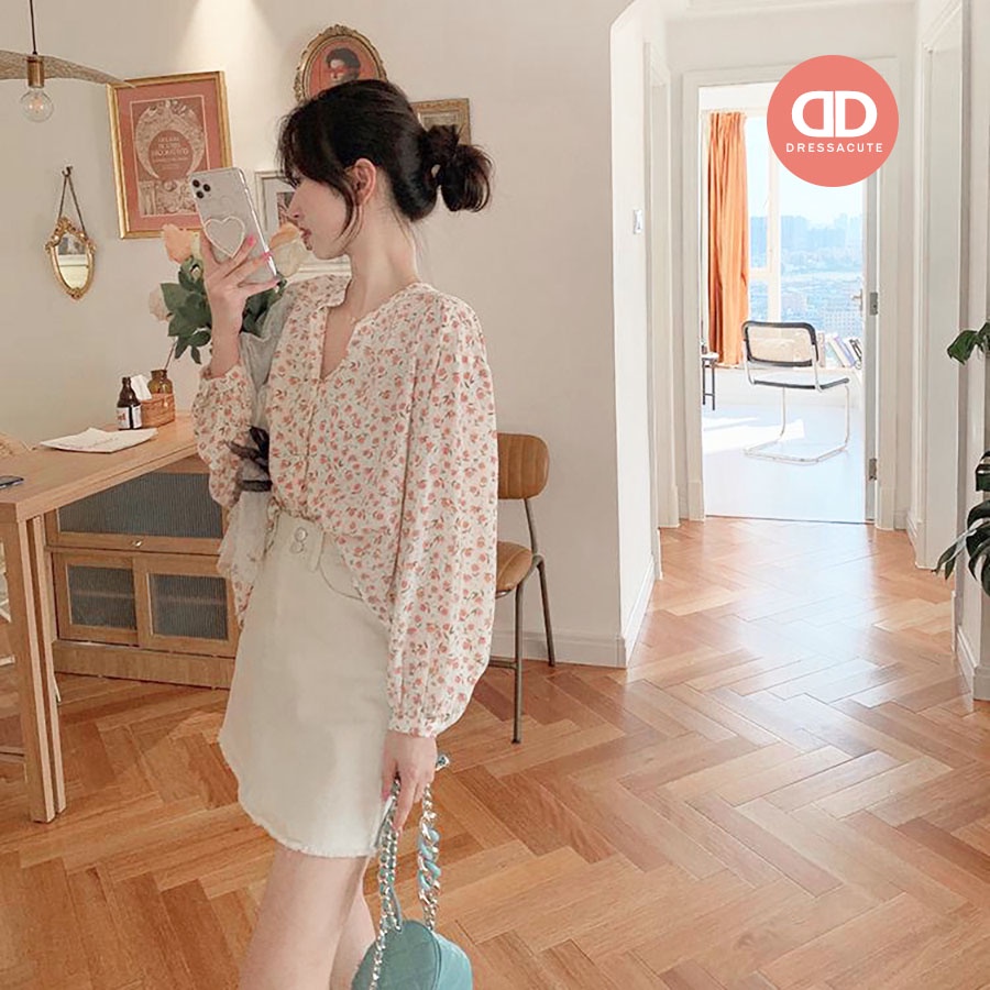 ❤️ 675 เสื้อแขนยาว กระดุมหน้า ลายดอกไม้  - เสื้อทำงาน เสื้อลำลอง - รูปที่ 3